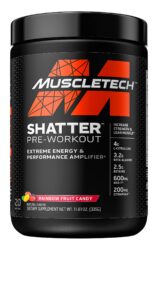 pre workout powder muscletech shatter pre-workout preworkout powder for men & women preworkout energy powder drink mix sports nutrition pre-workout products rainbow fruit candy (20 servings)