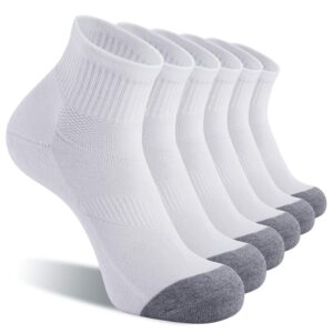 CS CELERSPORT 6 Pack Men's Ankle Socks with Cushion Athletic Running Socks, White, Shoe Size: 9-12