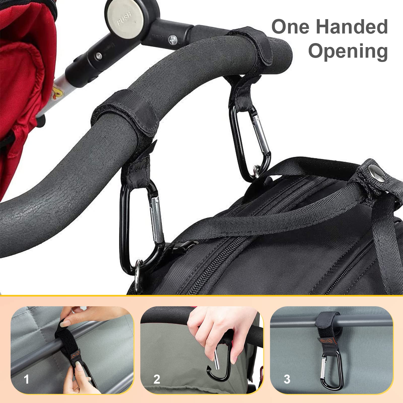 Stroller Hook Adjustable Multi Purpose 2 Pack Hook Clips Hanger for Diaper Bags Purse Clothing (Black)