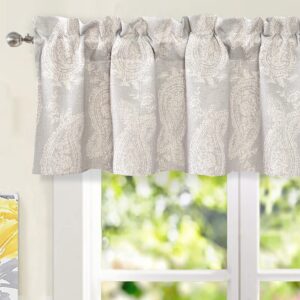 driftaway cathy valance linen textured 2 layers farmhouse and modern rustic linen curtains blackout valance for kitchen living room paisley block print single 52 inch by 14 inch plus 2 inch gray