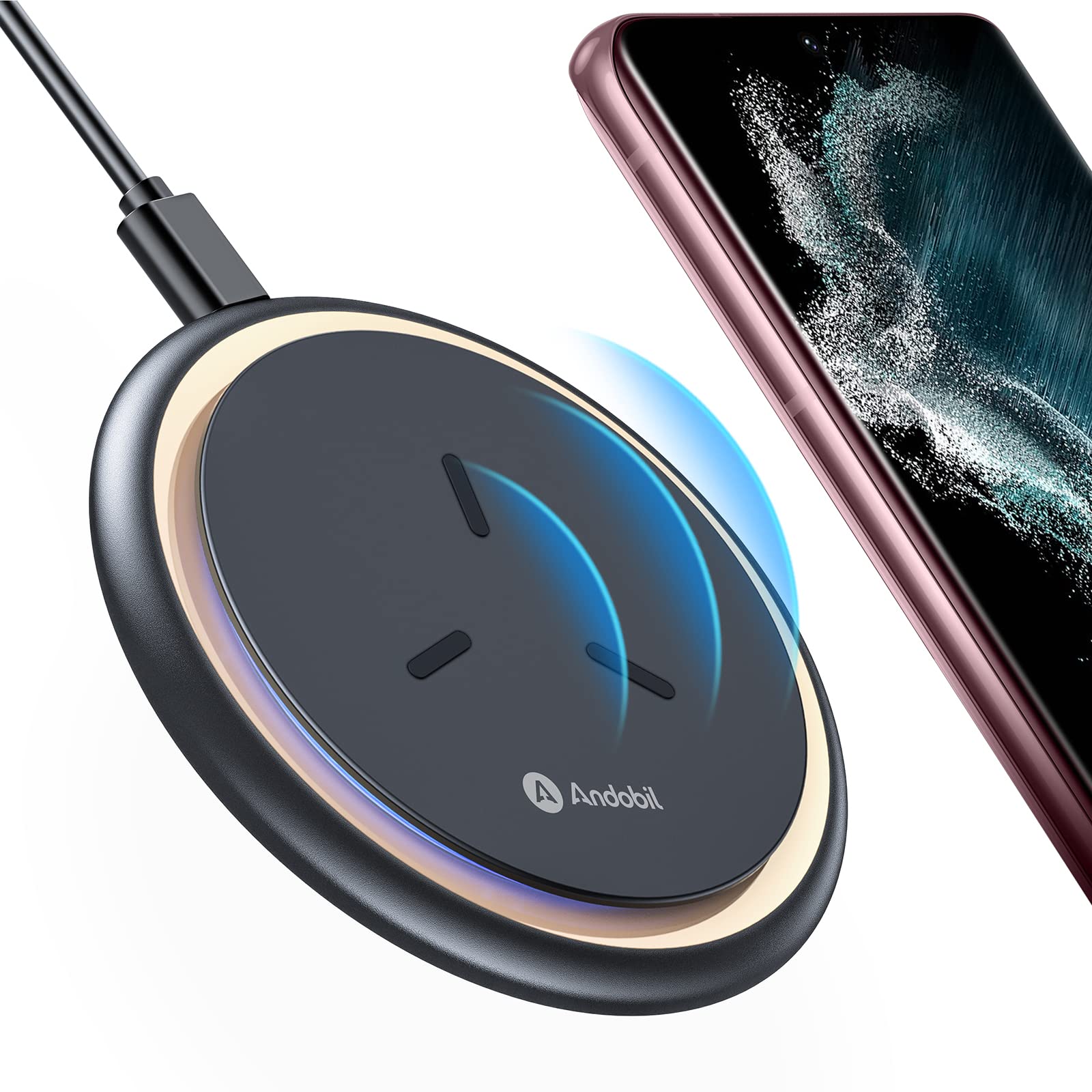 andobil Wireless Charger [2022 Advanced Chip] Qi-Certified 15W/10W/7.5W Safest Wireless Charging Pad Compatible Samsung Galaxy S22/S22 Ultra/S21/S21 Fe/S20/S10/Note 20/10, iPhone 13/13 Pro/12/11/XS/X