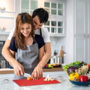 Fotouzy Plastic Cutting Board Set of 7, Colorful Flexible Cutting Mats with Food Icons, BPA-Free, Non-Porous, Upgrade 100% Non-Slip and Dishwasher Safe, Raibow Colors