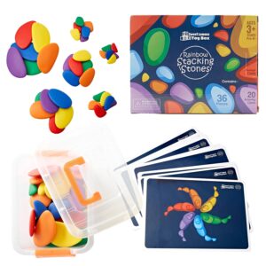 36 rainbow stacking stones & activity cards set - color sorting stacking rocks are a great teaching aid, also help gross & fine motor skill development - sorting toys for at home & classroom use