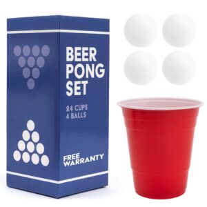 bayview beer pong set complete | 24 cups & 4 balls | america's #1 drinking game, reusable