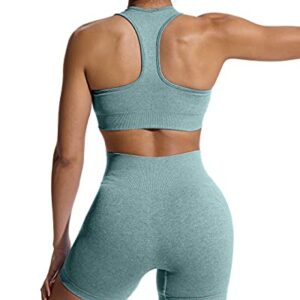 OYS Workout Sets for Women 2 Piece Outfits Seamless High Waisted Yoga Shorts Running Sports Bra Clothes Green