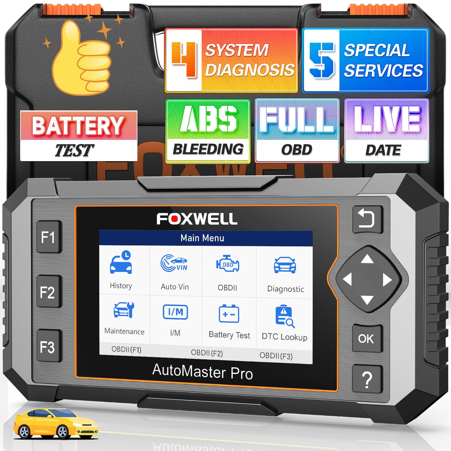 2024 Newest FOXWELL NT614 Elite OBD2 Scanner with 5 Resets ABS Bleeding/SAS Calibration/Oil/EPB/Throttle, Code Reader Scan Tools with Battery Test, ABS SRS Engine Transmission Car Scanner for All Cars