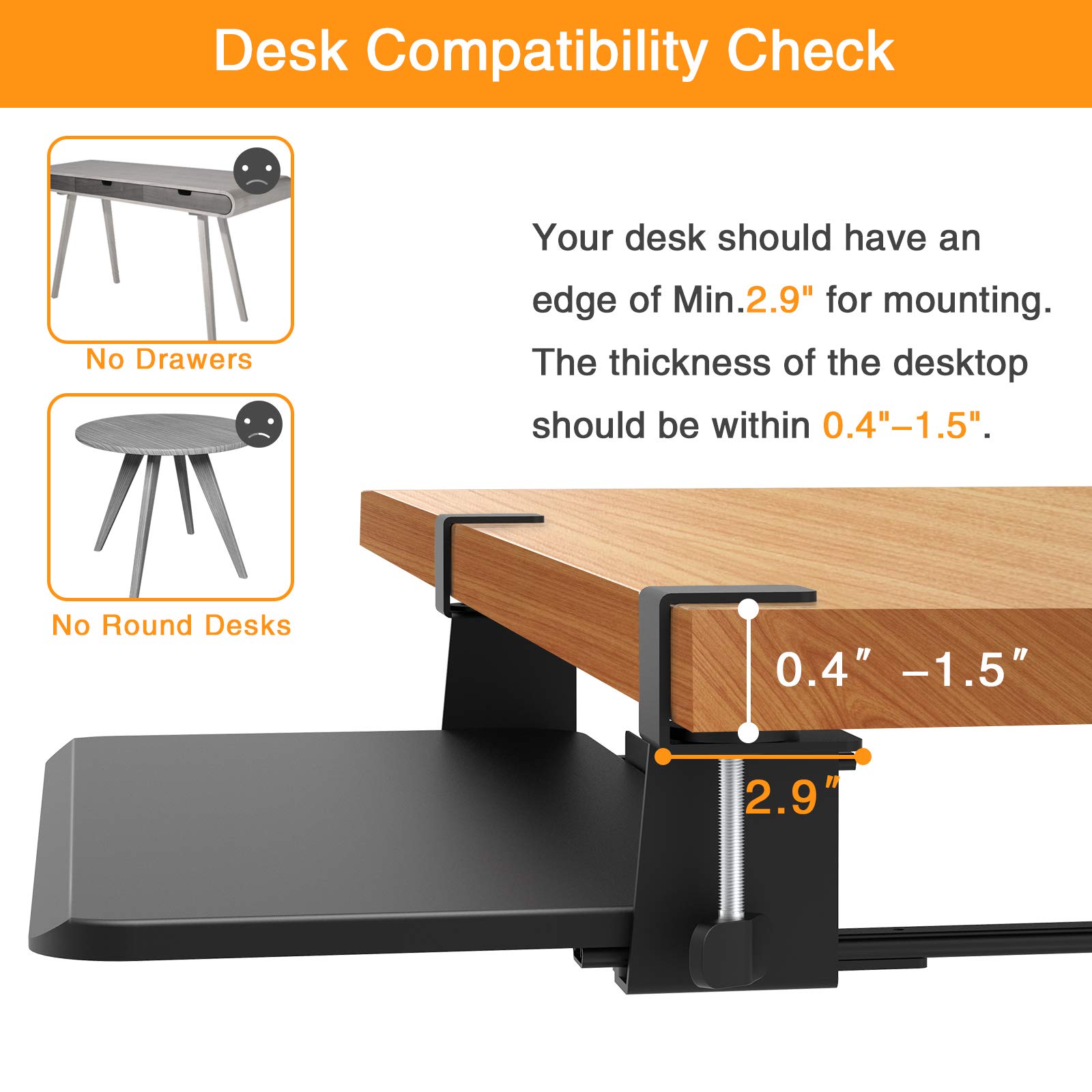 ErGear Keyboard Tray Under Desk, 26.3” (30.7" Including Clamps) x 11.8” Slide-Out Enlarged Keyboard Mouse Holder, Ergonomic Clamp on Computer Drawer Extender, Black