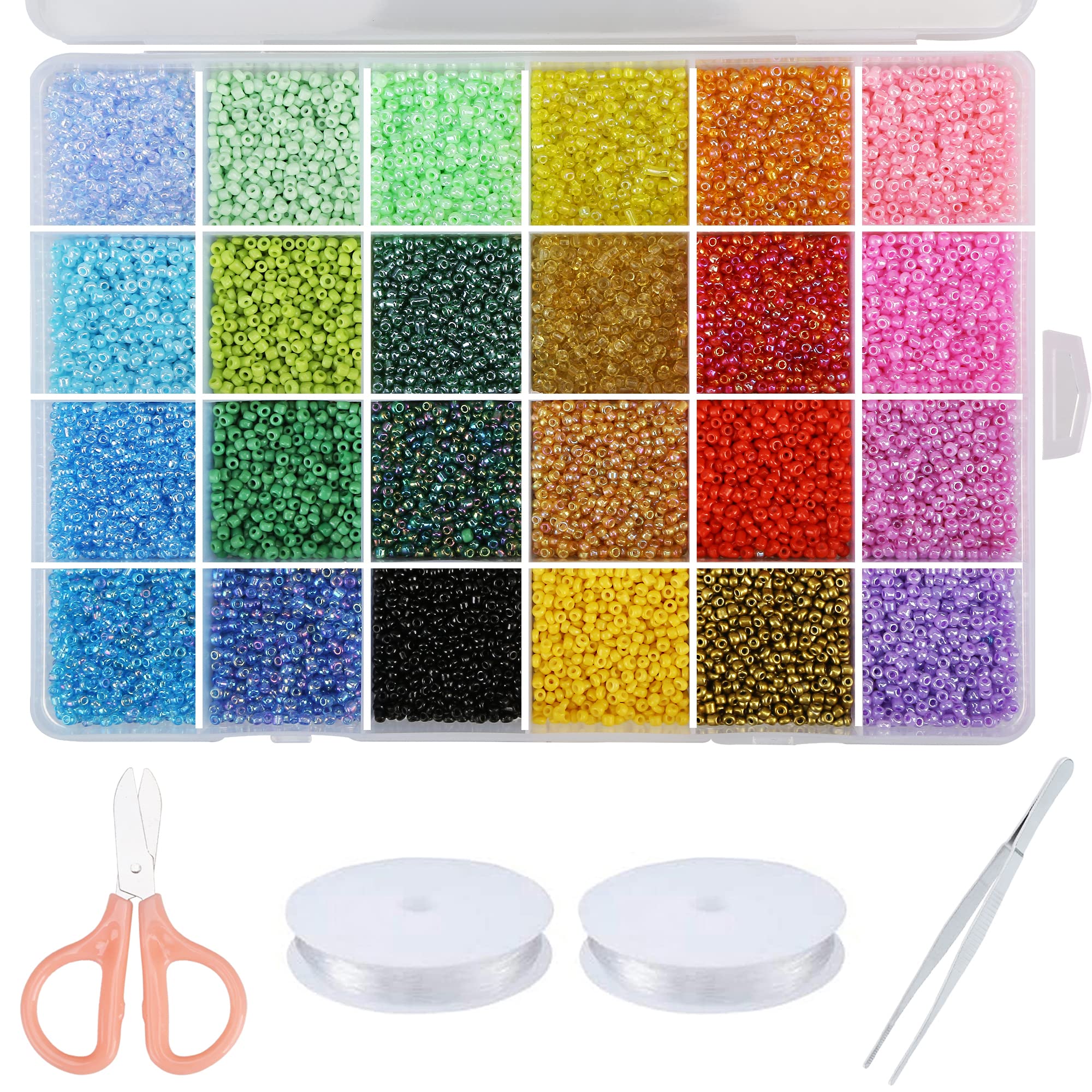 GREENTIME 22800pcs Glass Seed Beads for Jewelry Making Kit, Small Craft Beads 11/0 Waist Beads for DIY Bracelet Necklaces Crafting Jewelry Making Supplies (24 Colors)