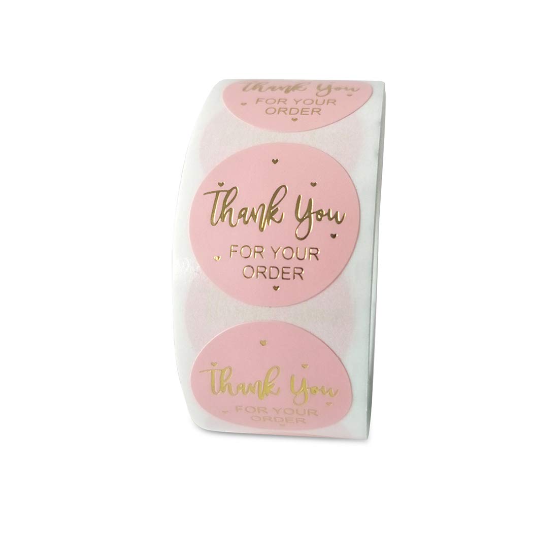 Thank You Stickers, 2 Pack Total 1000pcs 1 Inch Cute Stickers for My Orders Placed Shipping Boxes Small Business Supplies Gift Card Thank You Cool Stickers (Pink 1'')