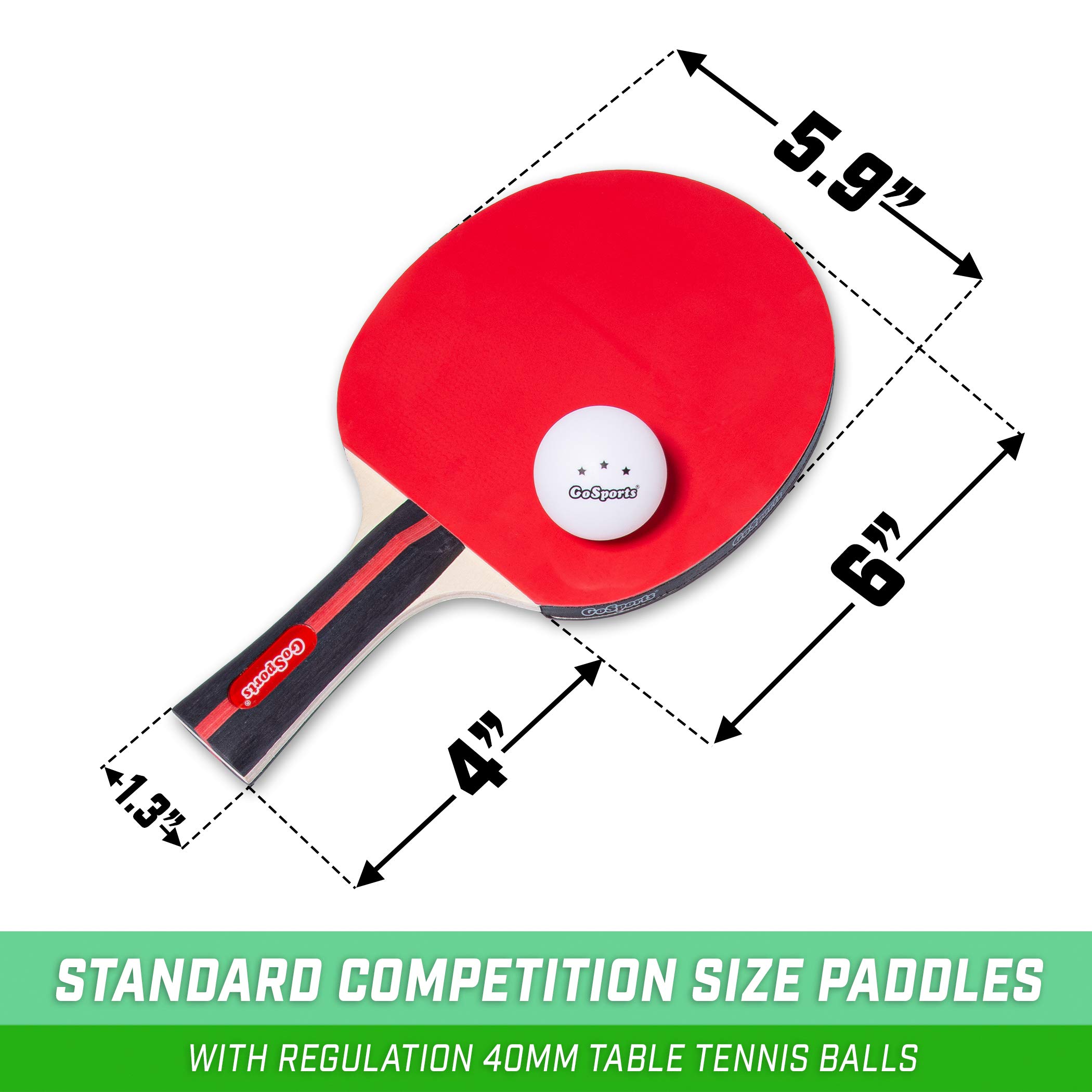 GoSports Tournament Edition Table Tennis Paddles Set of 4 Premium Wooden Paddles with Rubber Grip - Includes 4 Paddles and 6 Pro Grade Table Tennis Balls with Carrying Case