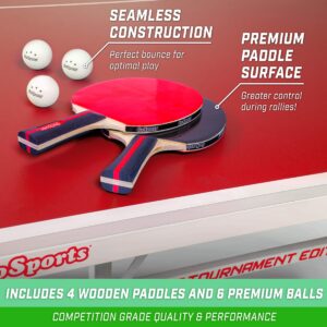 GoSports Tournament Edition Table Tennis Paddles Set of 4 Premium Wooden Paddles with Rubber Grip - Includes 4 Paddles and 6 Pro Grade Table Tennis Balls with Carrying Case