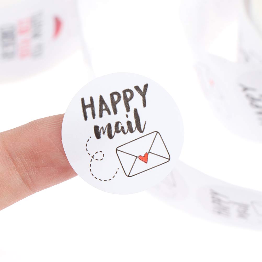 2 Rolls Happy Mail Stickers, 1000 Pcs Adhesive Labels, 1 Inch Round Decorative Sealing Labels, for Christmas Gifts, Halloween Party, Wedding Party Supplies