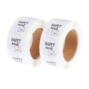 2 rolls happy mail stickers, 1000 pcs adhesive labels, 1 inch round decorative sealing labels, for christmas gifts, halloween party, wedding party supplies