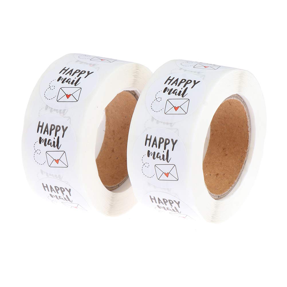 2 Rolls Happy Mail Stickers, 1000 Pcs Adhesive Labels, 1 Inch Round Decorative Sealing Labels, for Christmas Gifts, Halloween Party, Wedding Party Supplies