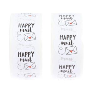 2 Rolls Happy Mail Stickers, 1000 Pcs Adhesive Labels, 1 Inch Round Decorative Sealing Labels, for Christmas Gifts, Halloween Party, Wedding Party Supplies