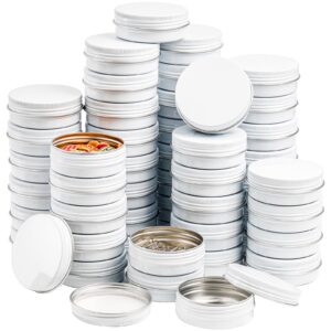 foraineam 48 pack 2 oz white lip balm tin cans - aluminum round cosmetic sample containers with screw lid - metal empty tins storage travel tin jars