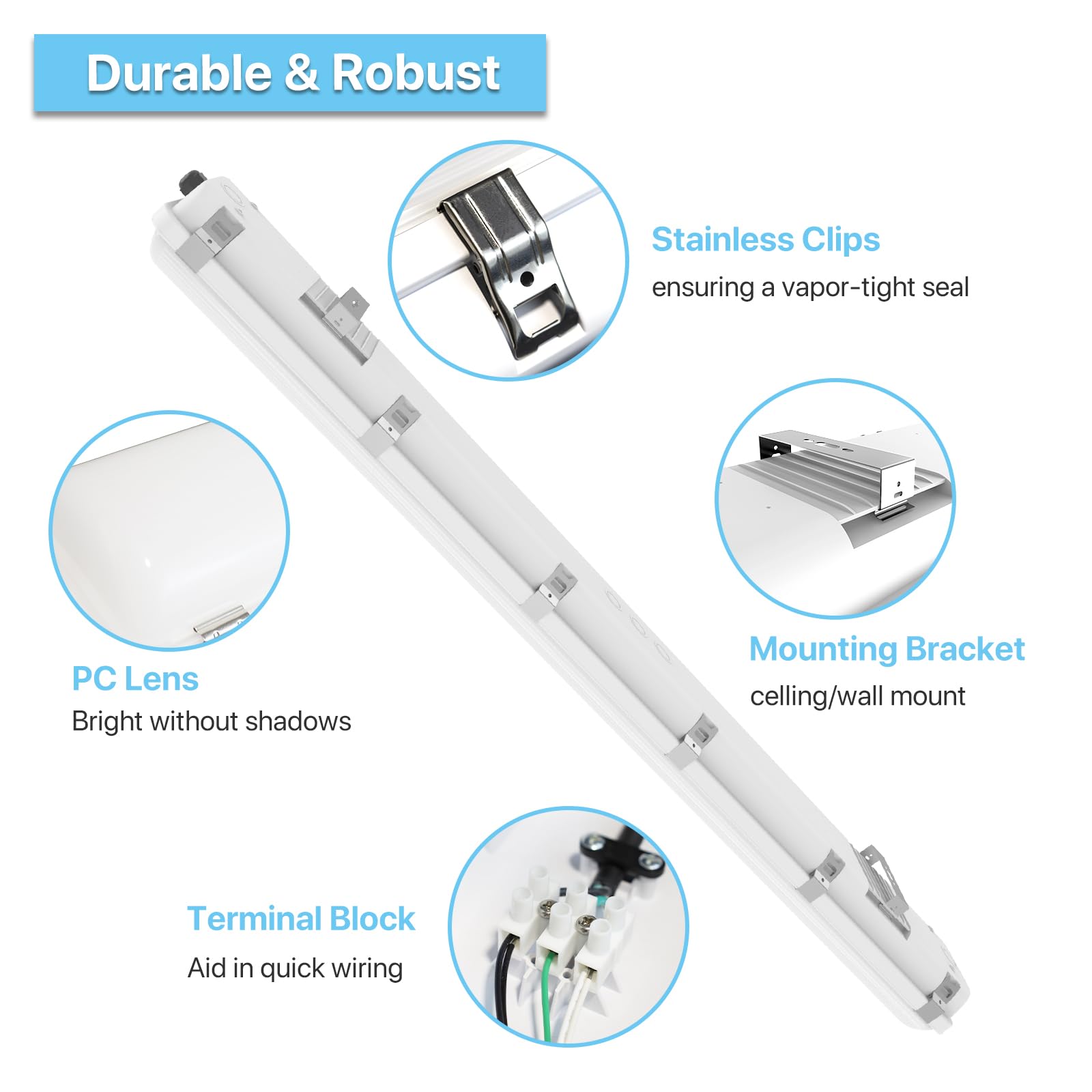 HYPERLITE 4FT LED Vapor Tight Light 40W 5200LM, IP65Waterproof LED Vapor Proof Fixture 5000K 100-277V LED Vapor Light for Car Wash Bays, Horse, Barn, Shop, Cold Storage,Garage 4Pack