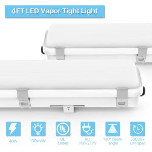 HYPERLITE 4FT LED Vapor Tight Light 40W 5200LM, IP65Waterproof LED Vapor Proof Fixture 5000K 100-277V LED Vapor Light for Car Wash Bays, Horse, Barn, Shop, Cold Storage,Garage 4Pack