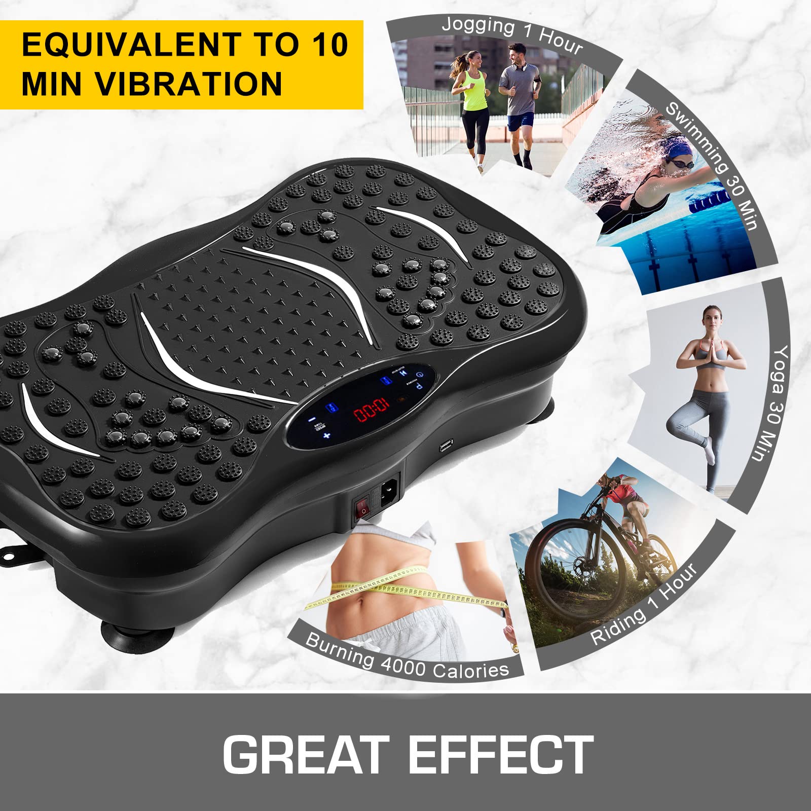 VEVOR Vibration Plate Exercise Machine,Whole Body Exercise Vibration Fitness Platform,350Lbs LCD 3 Levels Massage Remote Bluetooth USB Music Intelligent Watch, Fitness Vibration Machine