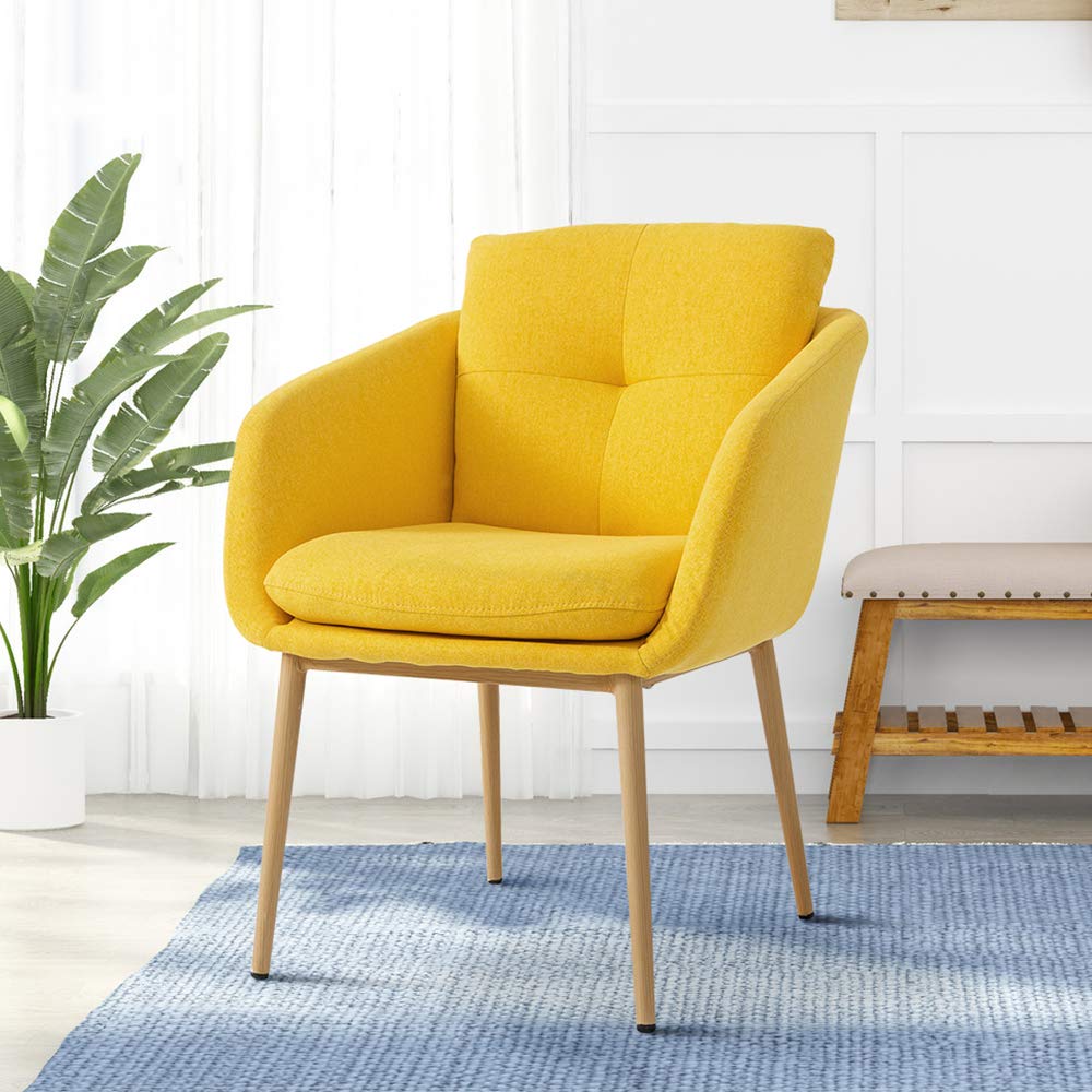 Mid-Back Computer Chair Upholstered Home Office Chair Fabric Armchair Desk Chair Bedroom Living Room Work Chair with Armrests (Yellow)