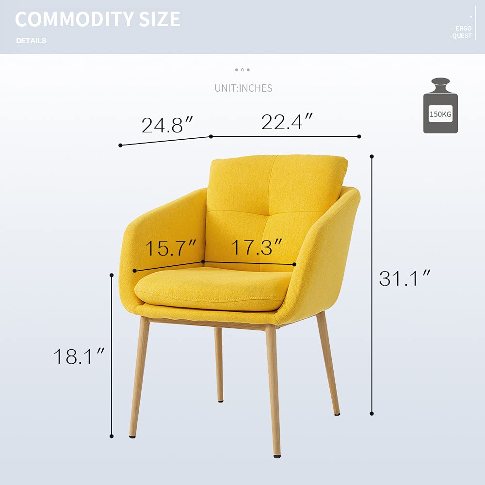 Mid-Back Computer Chair Upholstered Home Office Chair Fabric Armchair Desk Chair Bedroom Living Room Work Chair with Armrests (Yellow)