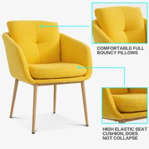 Mid-Back Computer Chair Upholstered Home Office Chair Fabric Armchair Desk Chair Bedroom Living Room Work Chair with Armrests (Yellow)