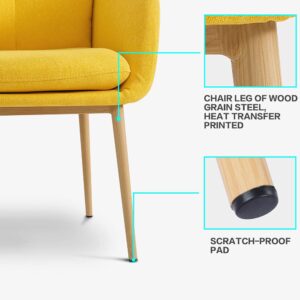 Mid-Back Computer Chair Upholstered Home Office Chair Fabric Armchair Desk Chair Bedroom Living Room Work Chair with Armrests (Yellow)