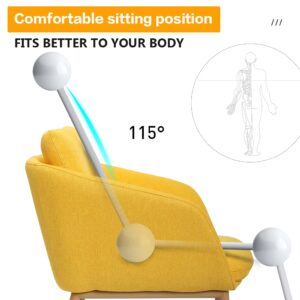 Mid-Back Computer Chair Upholstered Home Office Chair Fabric Armchair Desk Chair Bedroom Living Room Work Chair with Armrests (Yellow)