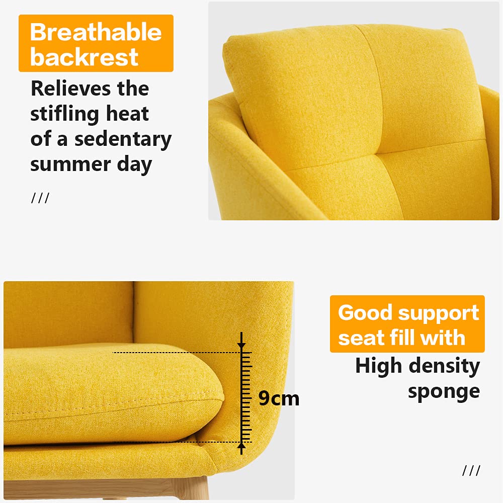 Mid-Back Computer Chair Upholstered Home Office Chair Fabric Armchair Desk Chair Bedroom Living Room Work Chair with Armrests (Yellow)