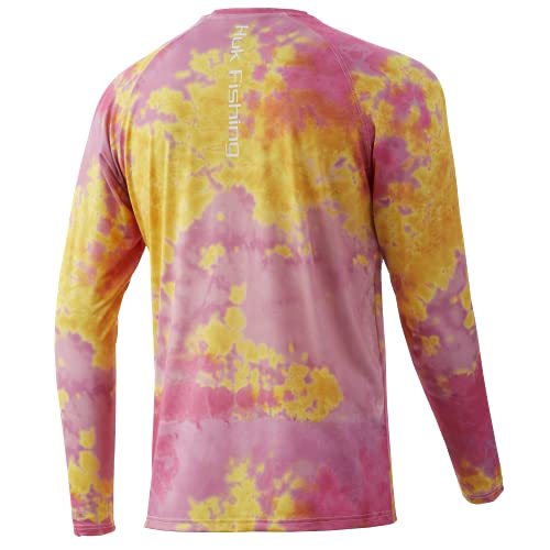 HUK Men's Pattern Pursuit Long Sleeve Performance Fishing Shirt, Pink Lady, Medium