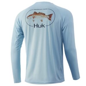 huk men's pursuit long sleeve sun protecting fishing shirt, redfish-ice blue, x-large