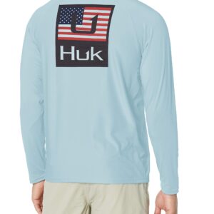 HUK Men's Pursuit Long Sleeve Sun Protecting Fishing Shirt, Huk'd Up Americana-Ice Blue, X-Large