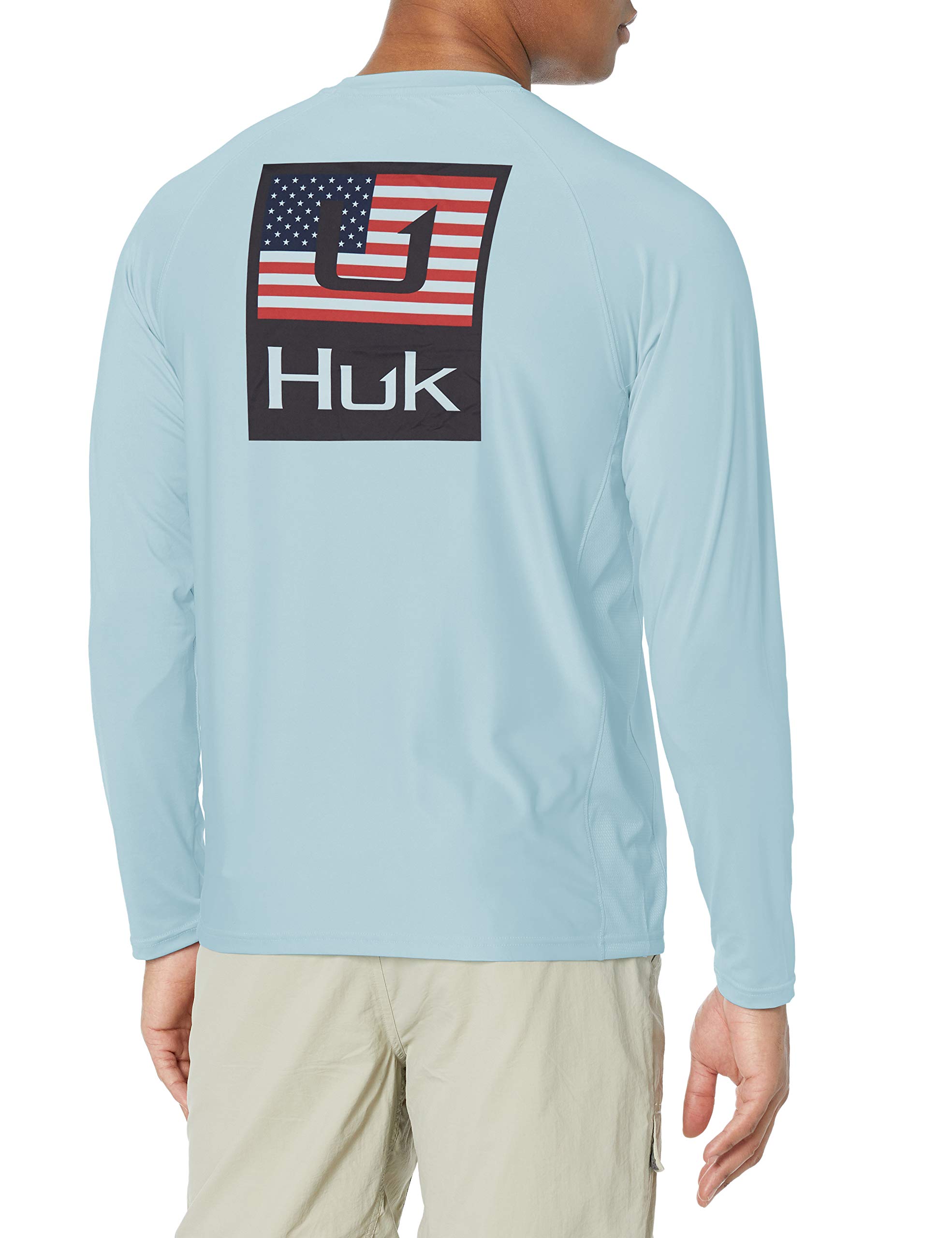 HUK Men's Pursuit Long Sleeve Sun Protecting Fishing Shirt, Huk'd Up Americana-Ice Blue, X-Large