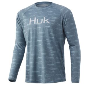 huk men's standard pattern pursuit long sleeve performance fishing shirt, silver blue, x-large