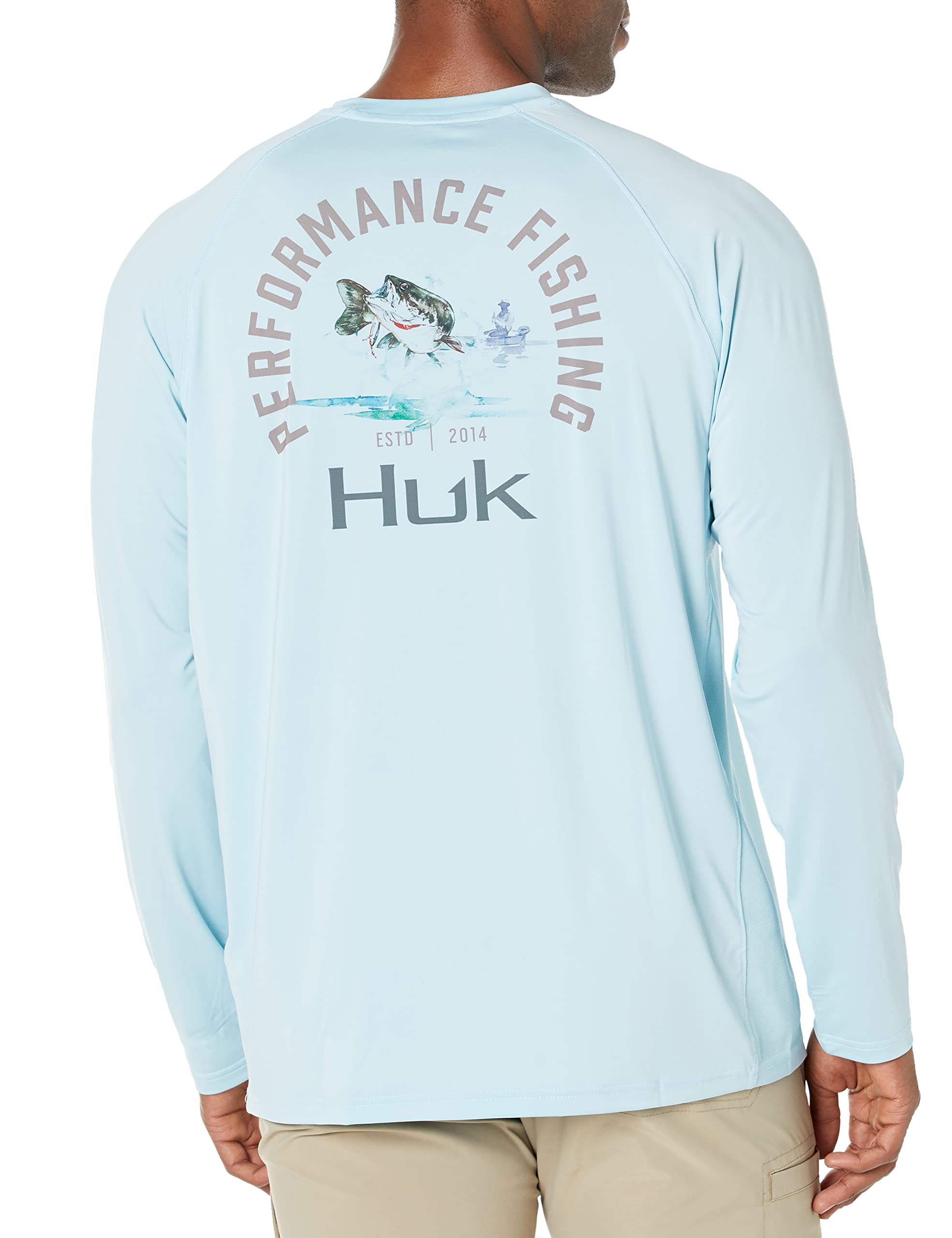 HUK Men's Pursuit Long Sleeve Sun Protecting Fishing Shirt, Bass-Ice Blue, X-Large