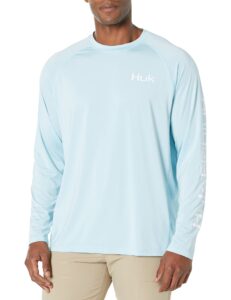 huk men's pursuit long sleeve sun protecting fishing shirt, bass-ice blue, small