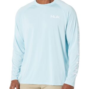 HUK Men's Pursuit Long Sleeve Sun Protecting Fishing Shirt, Bass-Ice Blue, Small