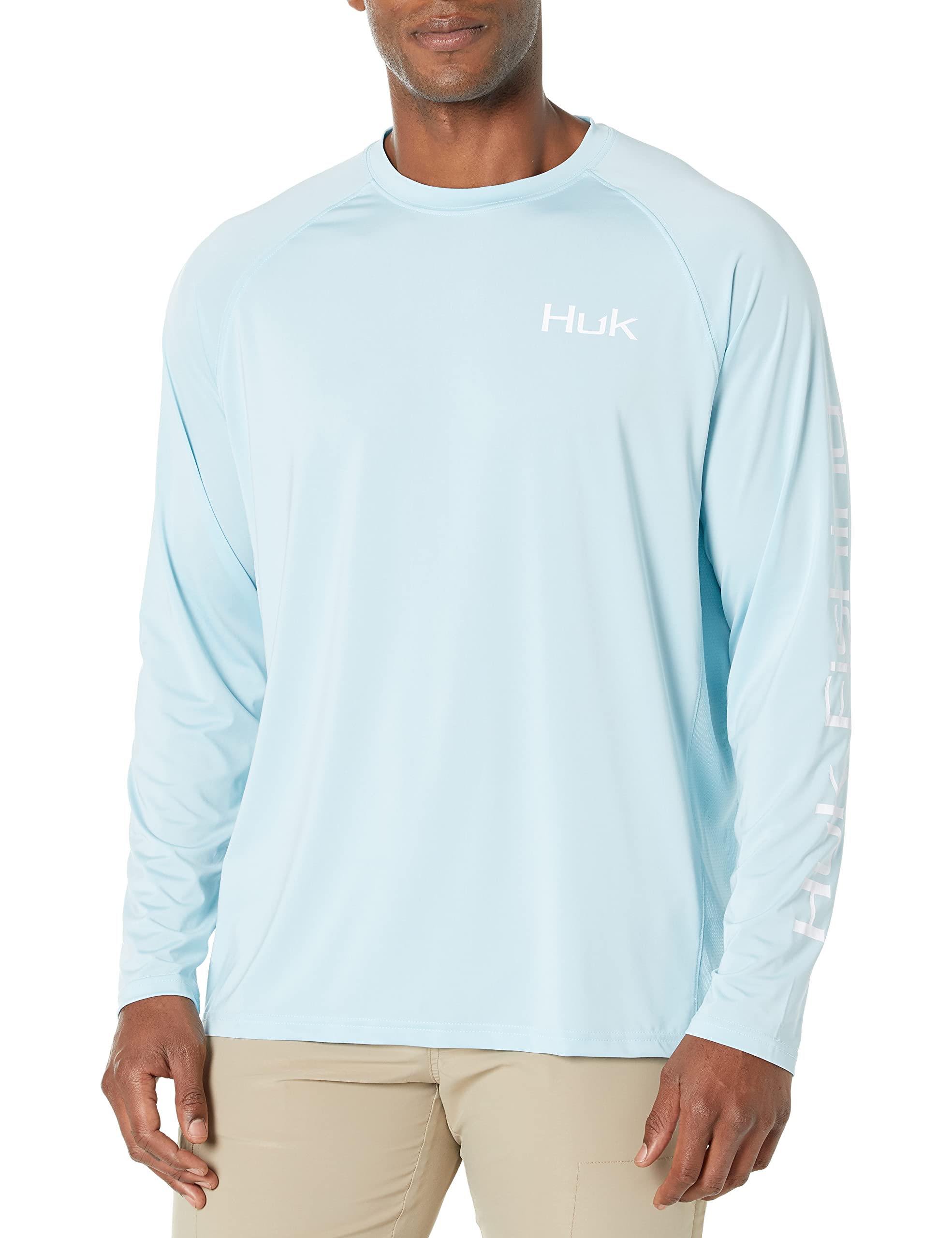 HUK Men's Pursuit Long Sleeve Sun Protecting Fishing Shirt, Bass-Ice Blue, Small