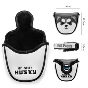 Funny Husky Dog White Mallet Putter Cover Headcover Head Cover Magnetic Thick PU Leather Golf Accessories for Men Women fits Odyssey Scotty Cameron Ping Taylor Made