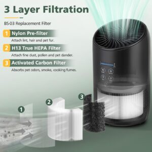 BS-03 True HEPA Replacement Filter Compatible for BS-03 PARTU and Slevoo HEPA Air Purifier with 3-in-1 Filtration System, 1 Pack