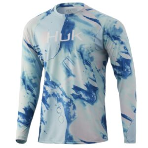 HUK Men's Pattern Pursuit Long Sleeve Performance Fishing Shirt, Seafoam-Lava, XX-Large