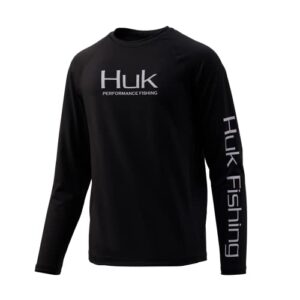 huk kids' pursuit long sleeve sun protecting fishing shirt, black, x-large