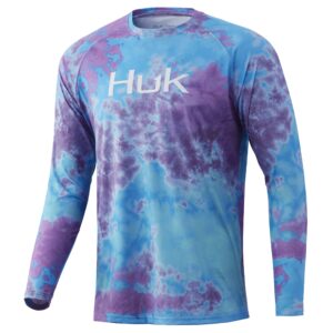 huk men's pattern pursuit long sleeve performance fishing shirt, ice blue, 3x-large