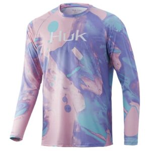 huk men's pattern pursuit long sleeve performance fishing shirt, blue radiance-lava, 3x-large