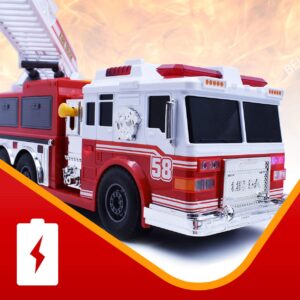 VEBO Fire Truck Motorized with Lights, Siren Sound, Working Water Pump and Rotating Rescue Ladder- Electric, Motorized, Big Fun Size 15", Realistic Design- for Toddlers, Kids Aged 3+ Years Old