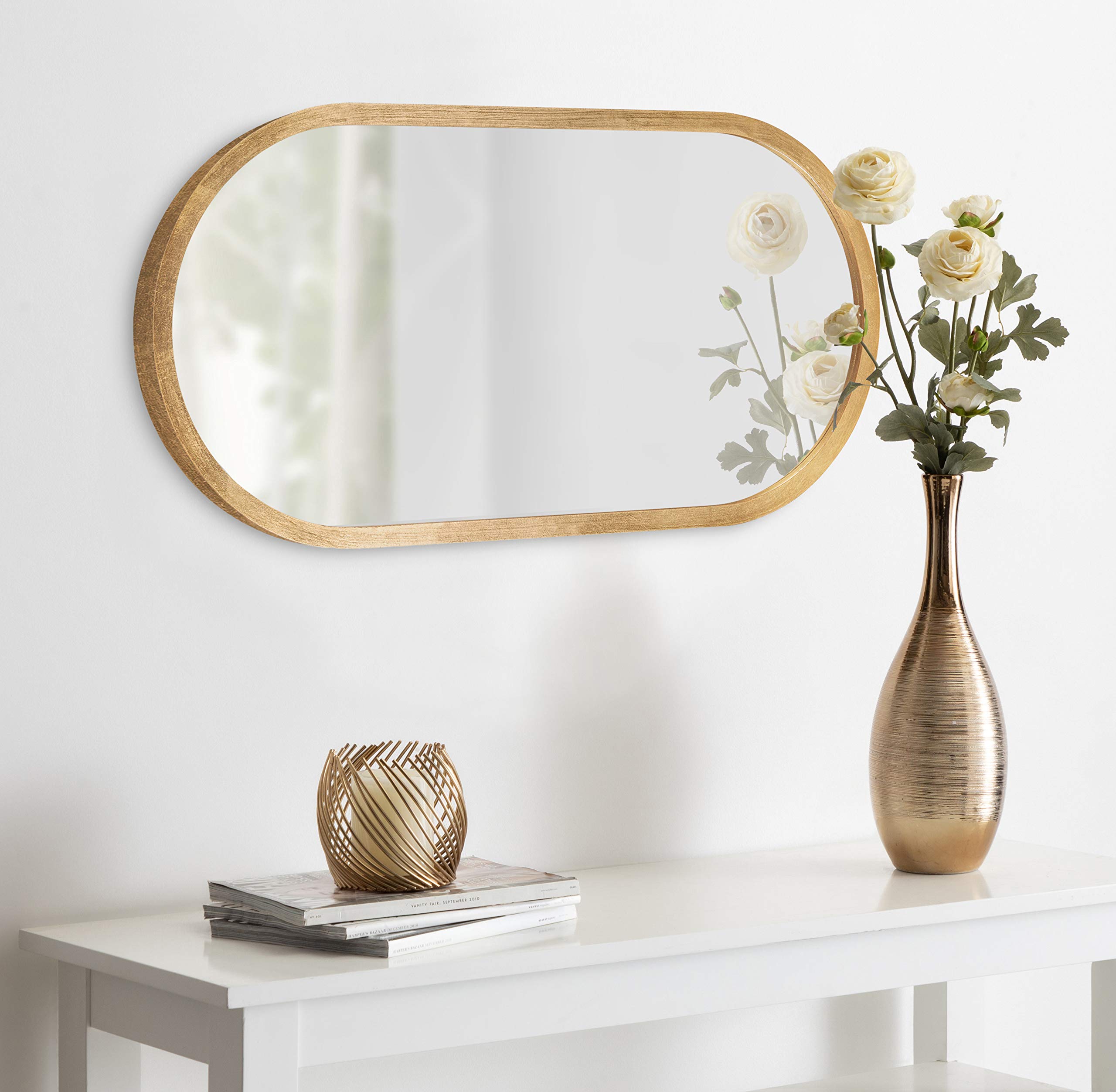 Kate and Laurel Travis Modern Capsule Wood Framed Wall Mirror, 12 x 24, Gold, Chic Geometric Wall Hanging Mirror for Display