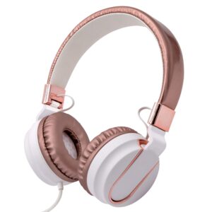 on-ear headphones with built-in mic, portable audio headset with adjustable headband, soft ear cushioned pads, foldable design, for phone or computer use, hear calls & music clearly - chroma rose gold