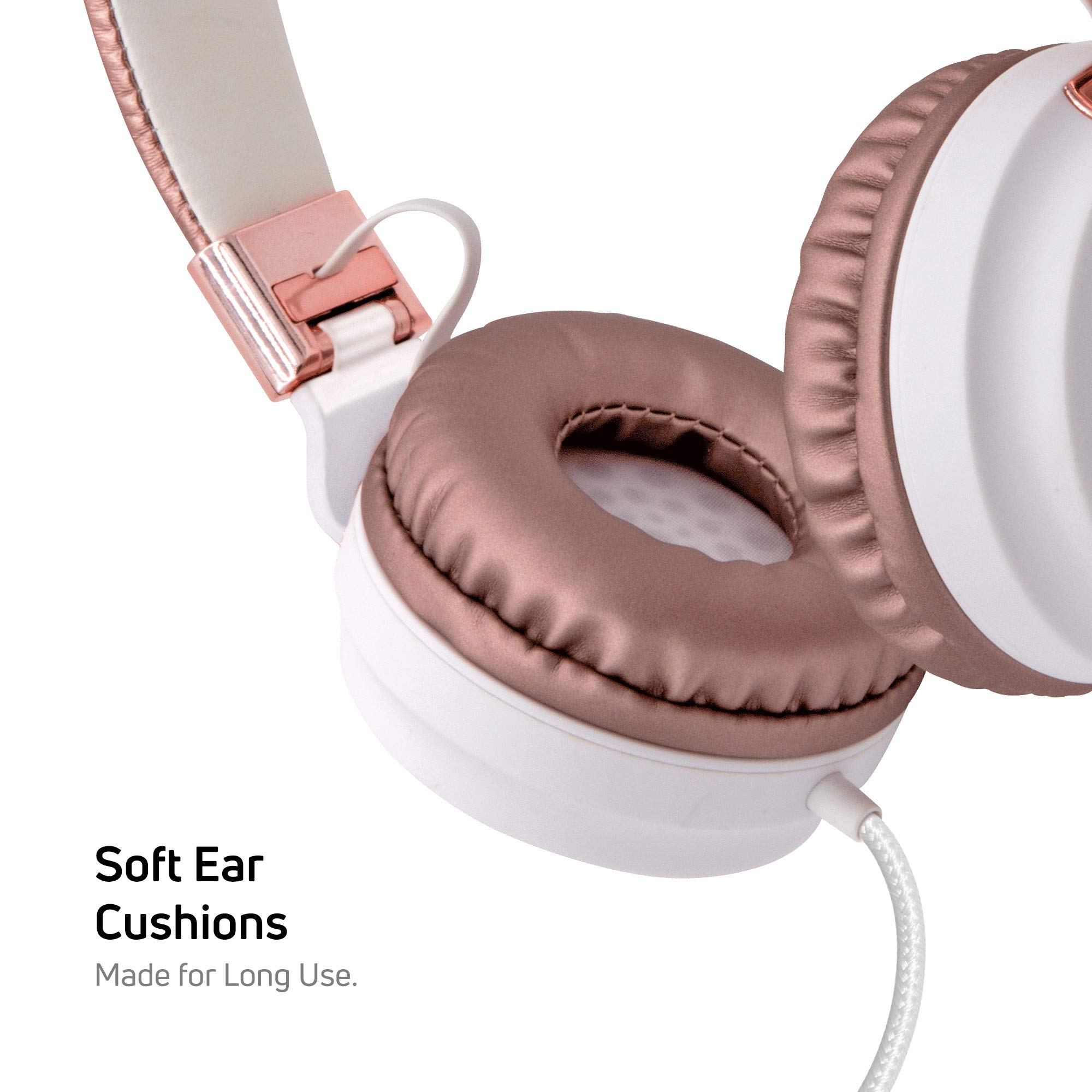 On-Ear Headphones with Built-in Mic, Portable Audio Headset with Adjustable Headband, Soft Ear Cushioned Pads, Foldable Design, for Phone or Computer Use, Hear Calls & Music Clearly - Chroma Rose Gold