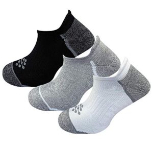 true energy women's no show tab running socks with infrared thread- pain relief & circulation help, (3-pack) (white black grey, s/m)