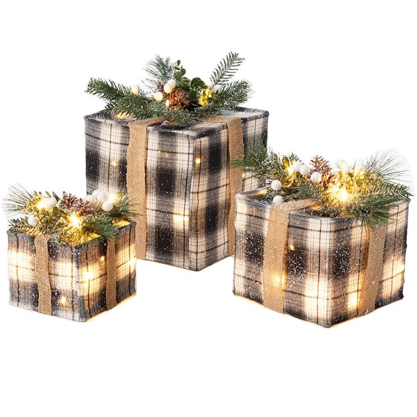 Lighted Gift Box Decor Black/White